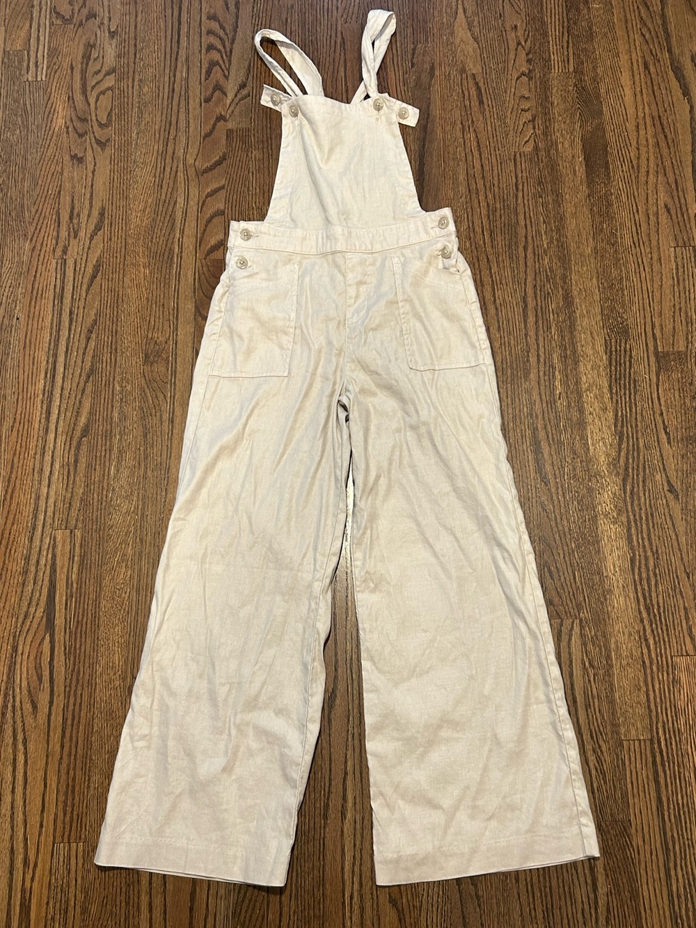 Evereve Beth Wide Leg Overall NWT Beige Linen Tencel Blend Size 26